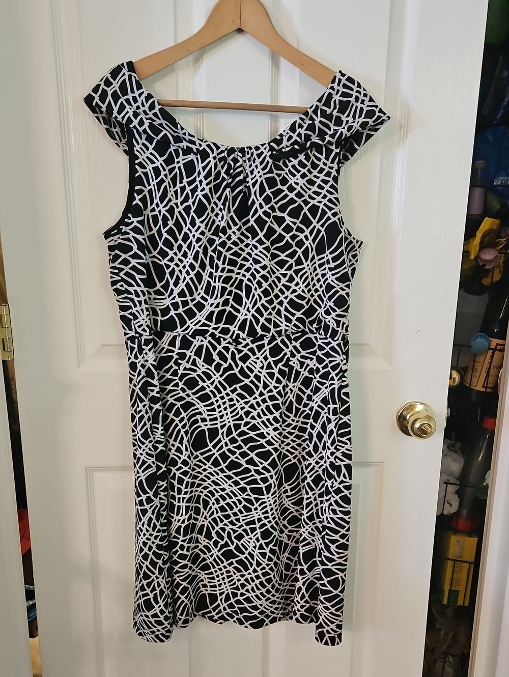 dressbarn Black Dress with White Geometric Print
